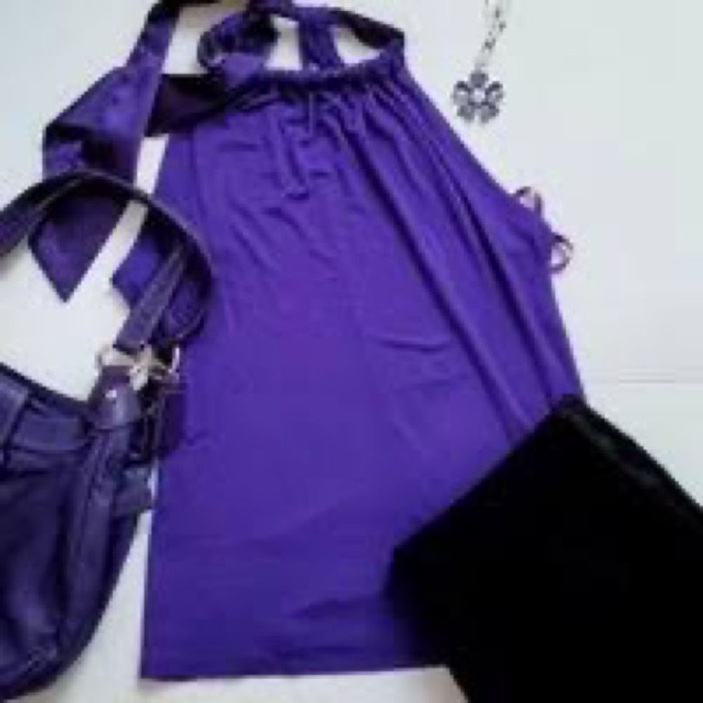 TAHARI PURPLE KNIT HALTER SATIN BOW SIZE SMALL